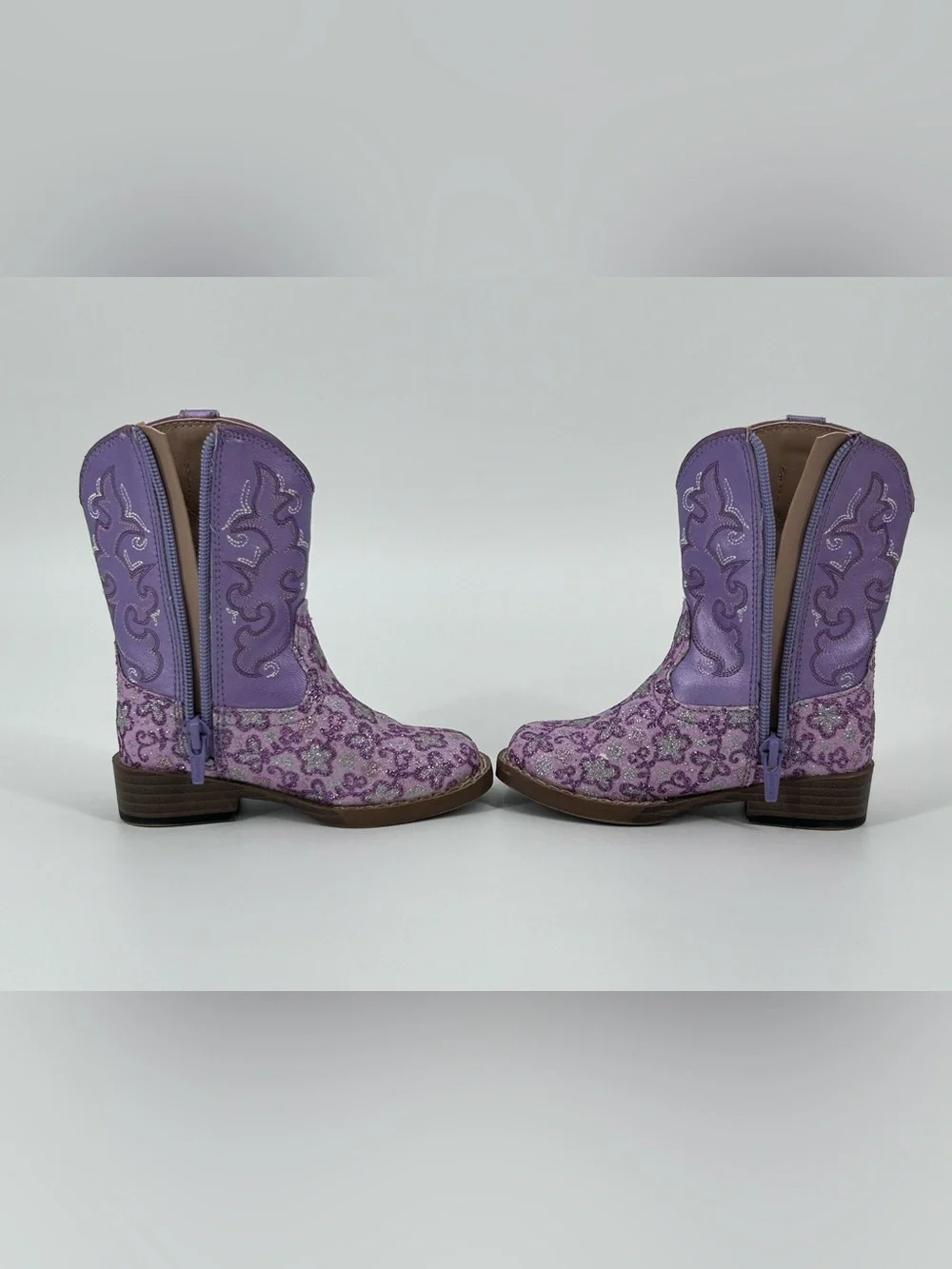 Roper Kids Lavender Floral Glitter Western Cowboy Boots - Toddler Size 6